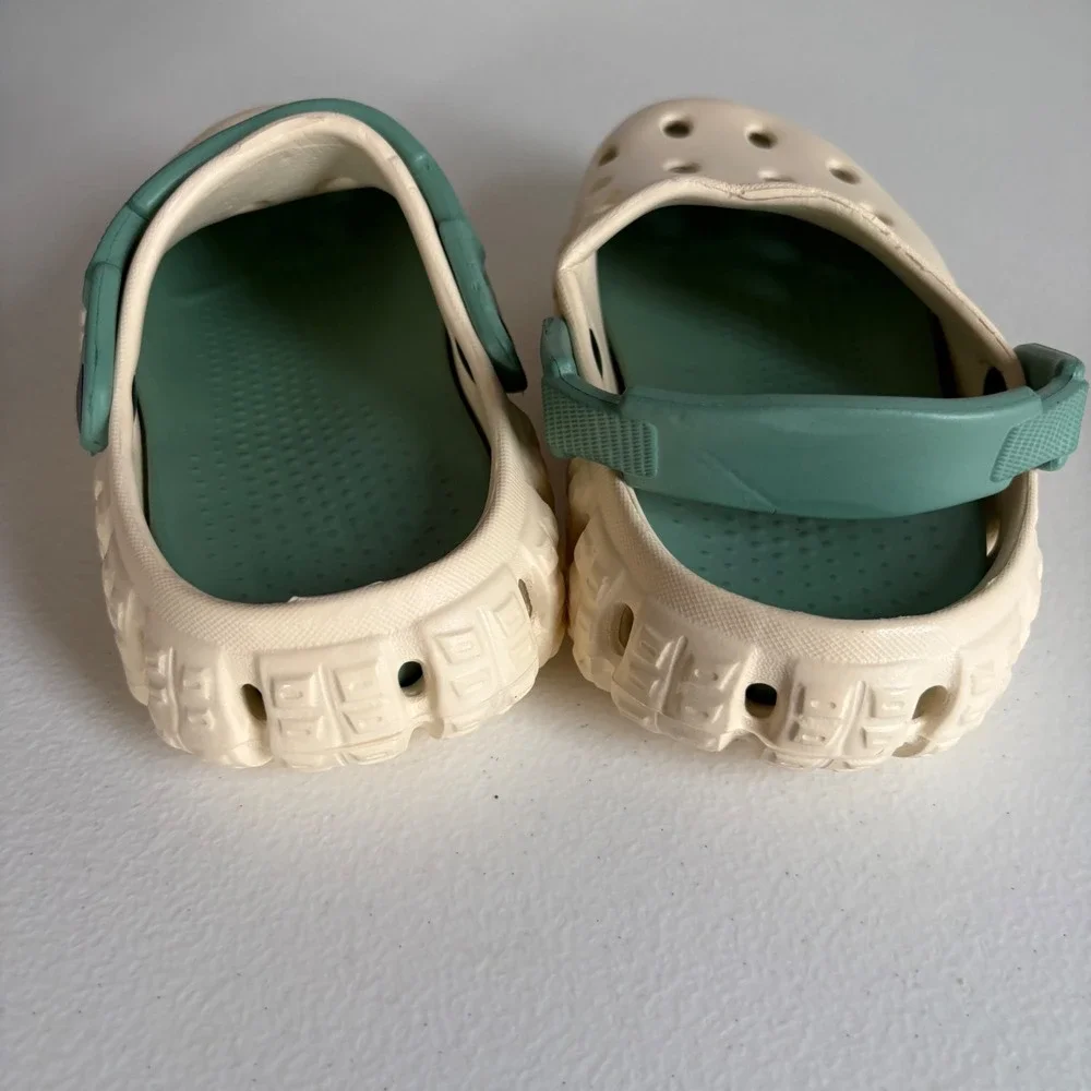 Kids Clogs Cream Green Slip On Water Shoes Garden Sandals‎ Size 26 27